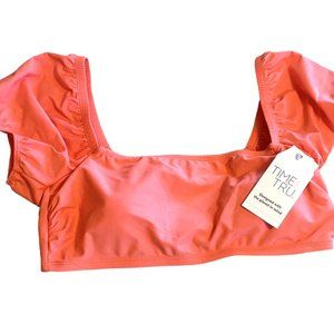 TIME & TRU Womens Plus 3X 24W-26W Peach Glow Halter Puff Sleeve Bikini TOP NWT